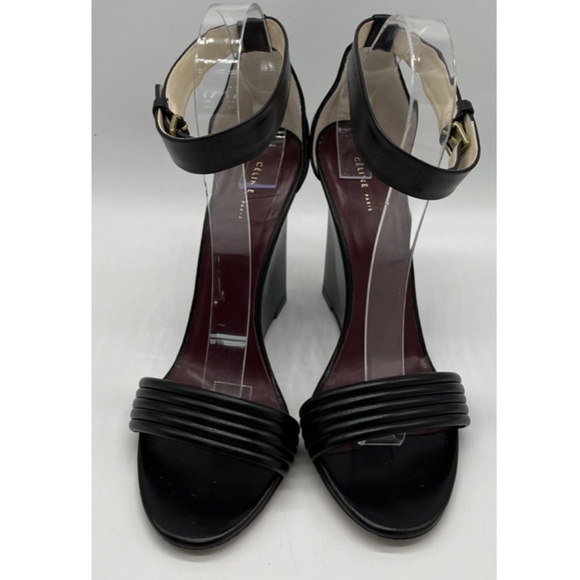 Celine by Phoebe Philo Pre-Fall 2010 Runway Black Leather Open Toe Wedge sz 38.5 - Picture 2 of 6